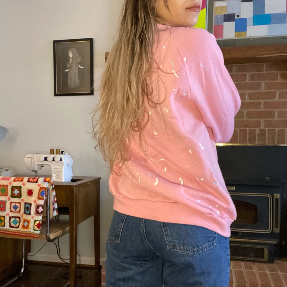 Vintage 90s Jerzees Paint Splatter Pastel Raglan Oversized Crewneck Swea… - Picture 4 of 12